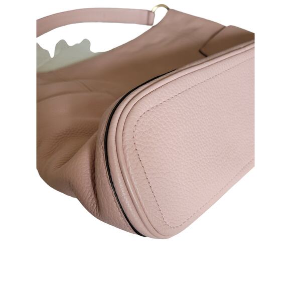 Michael Kors Jet Set Large Pebbled Leather Tote Purse Charm Pockets Beige Logo - Picture 3 of 12